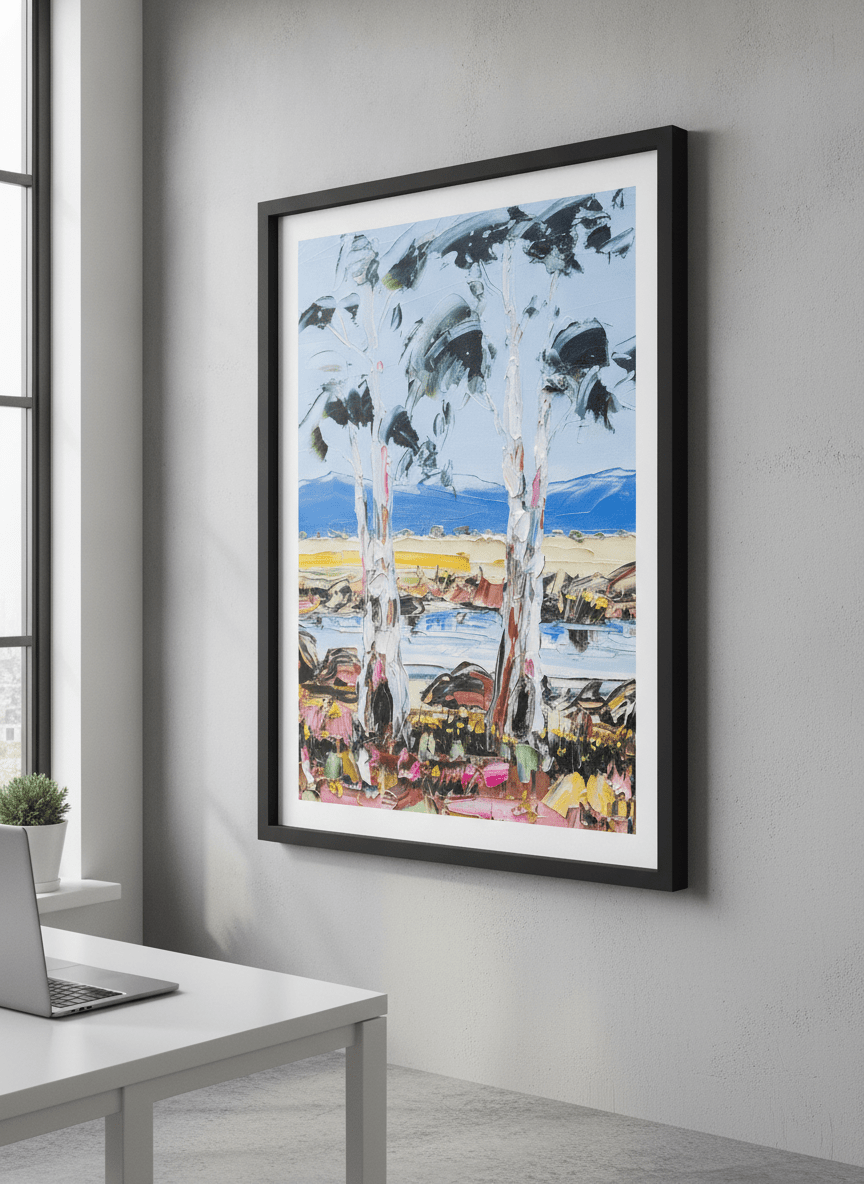 Contemporary wall art featured in a bright modern office workspace