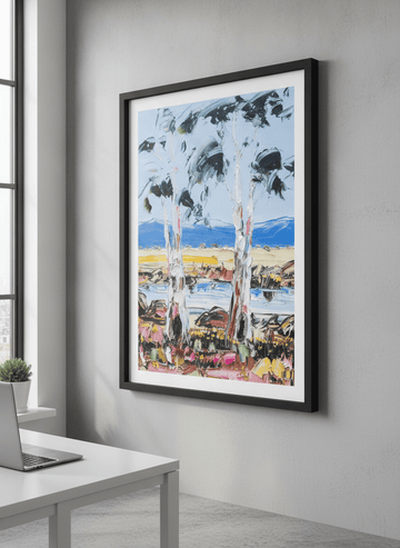 Contemporary wall art featured in a bright modern office workspace