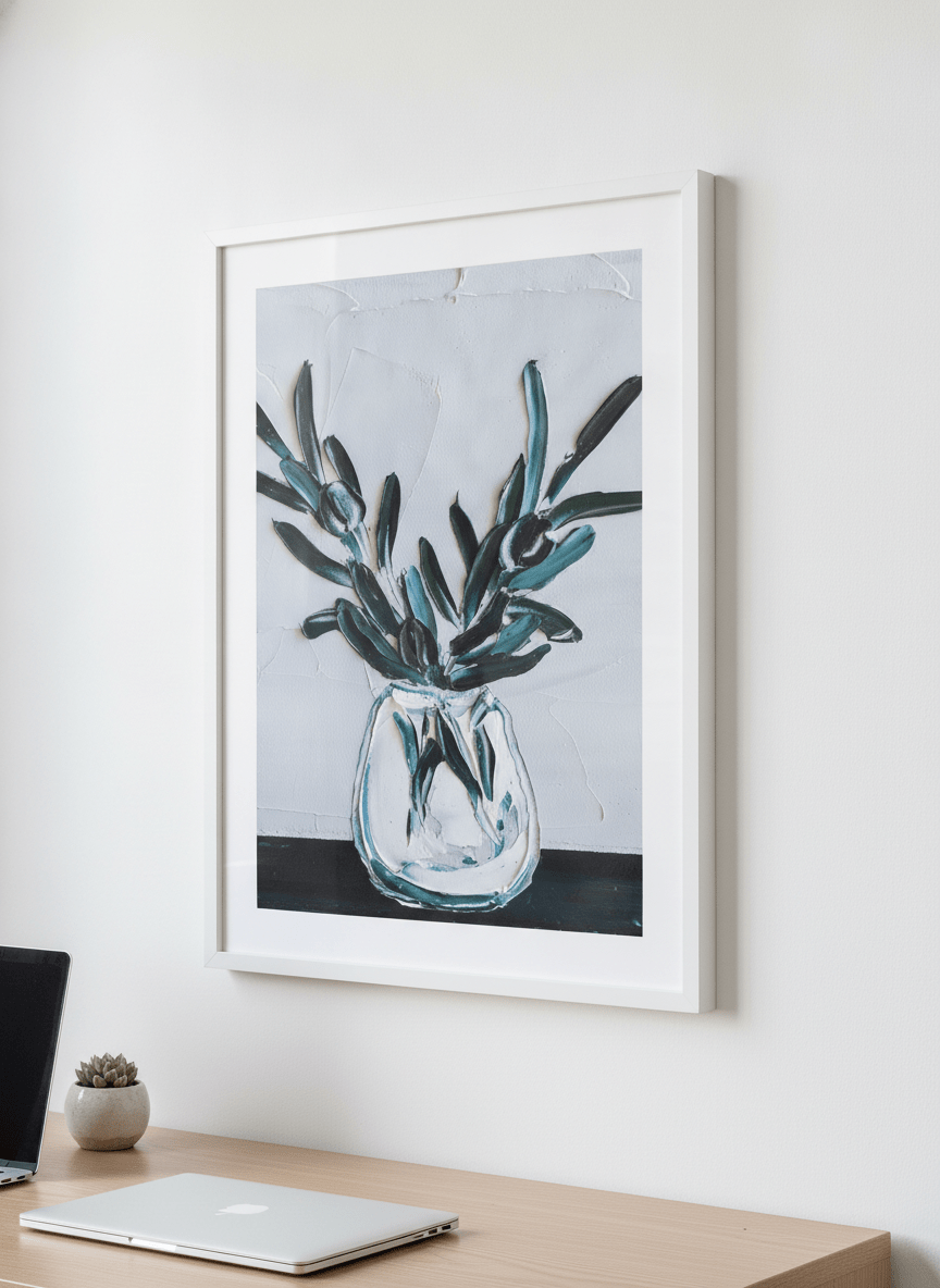 Contemporary wall art featured in a bright modern office workspace