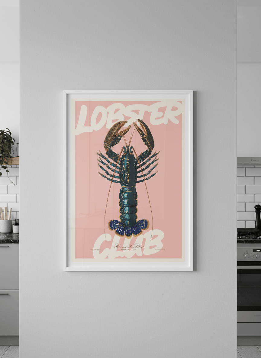 Artwork styled on the wall of a bright modern kitchen