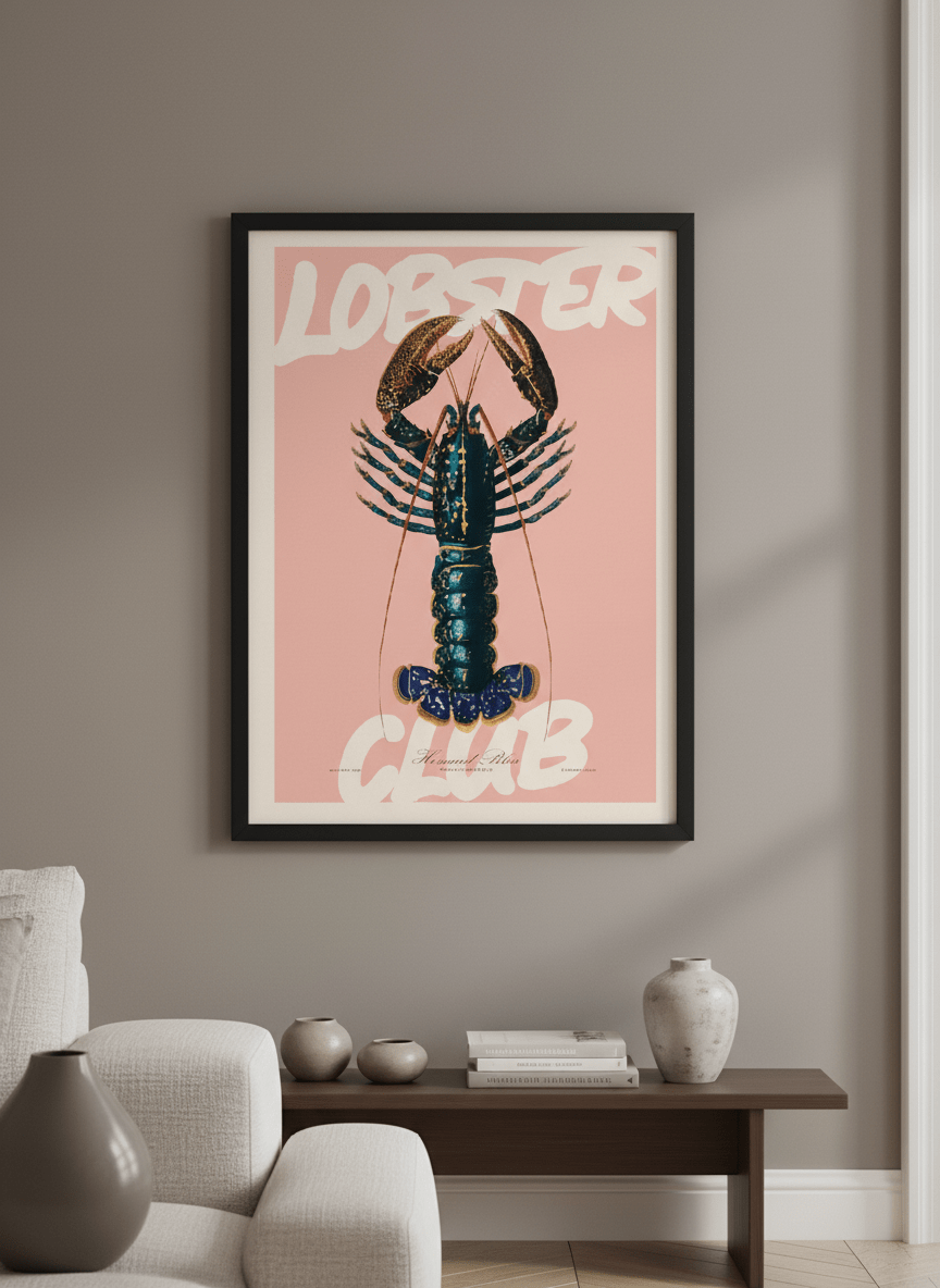 Modern wall art styled above a sofa in a neutral living room
