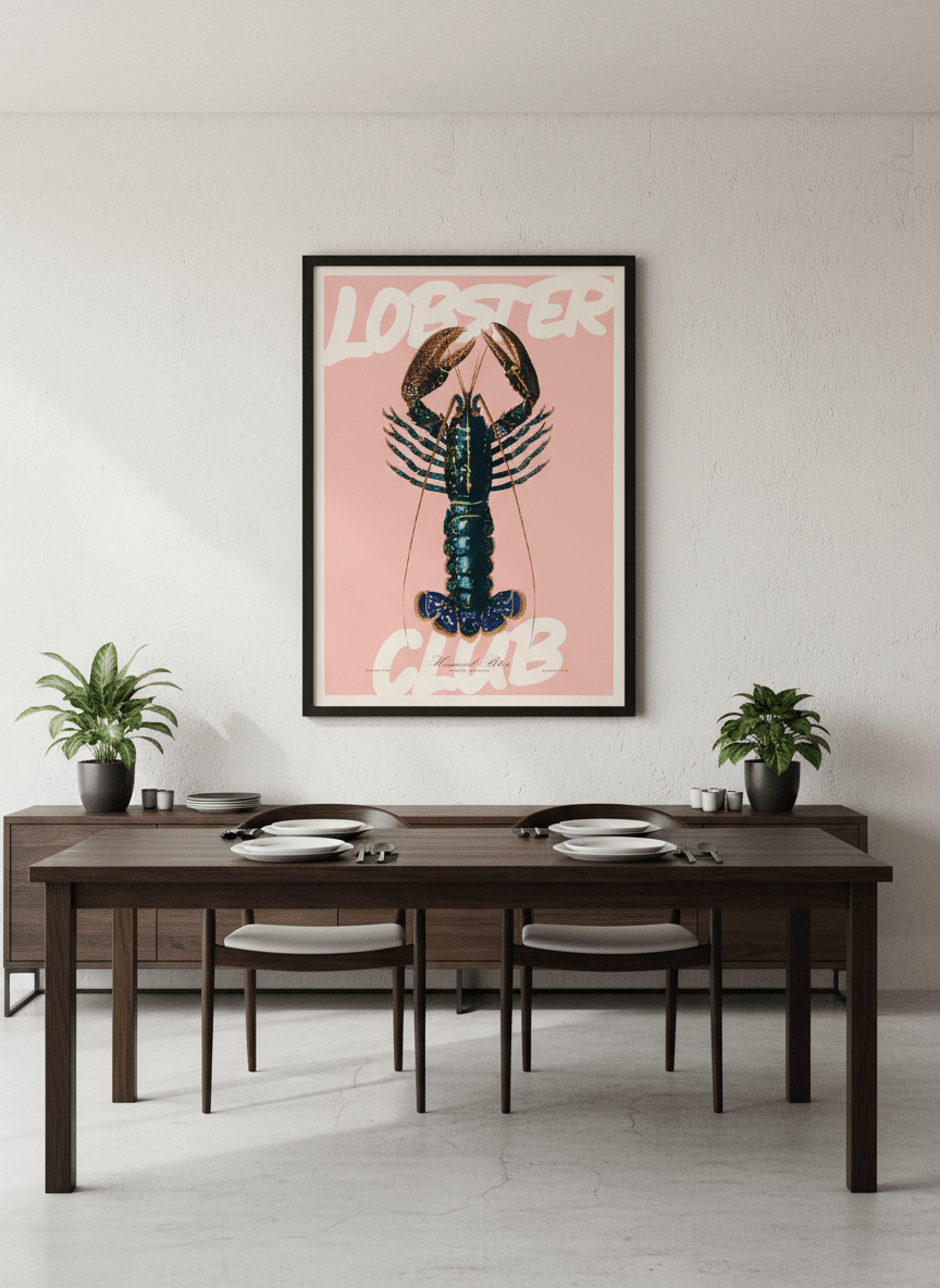 Wall art styled above a dining table in a contemporary home