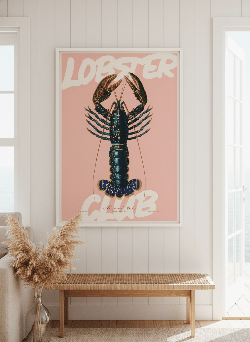 Neutral wall art displayed in a sunny coastal beach house