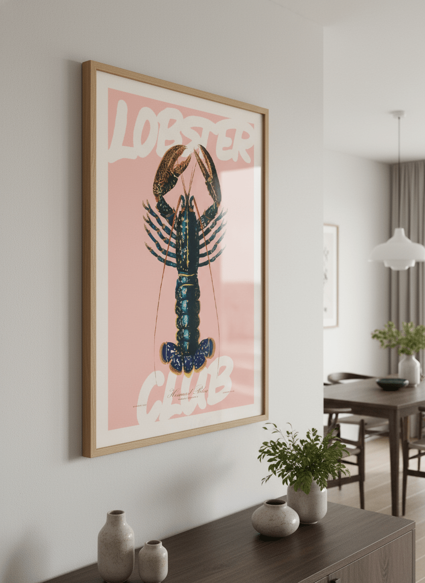 Wall art styled above a dining table in a contemporary home