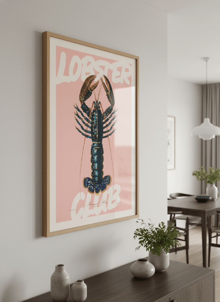 Wall art styled above a dining table in a contemporary home