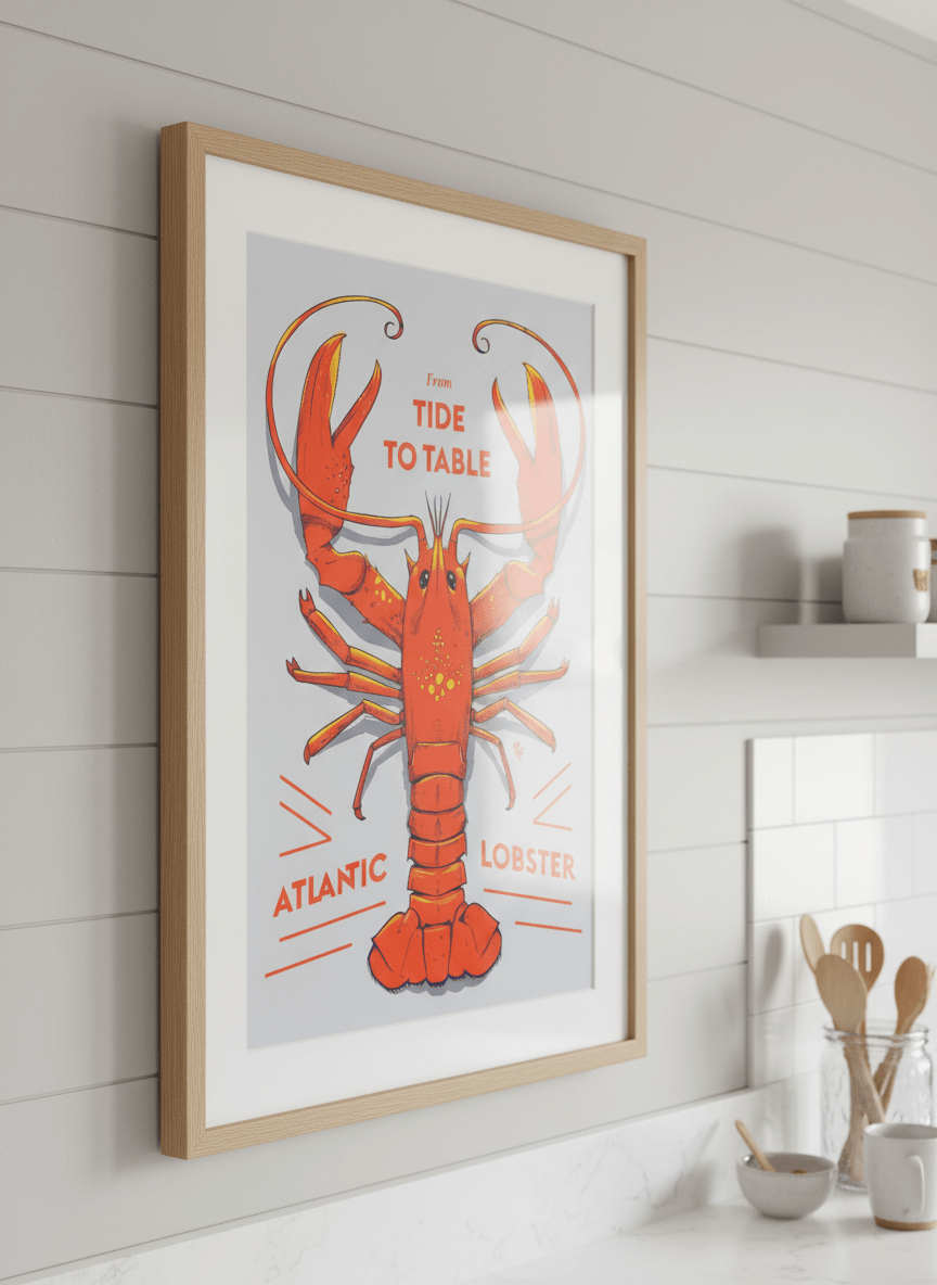 Artwork styled on the wall of a bright modern kitchen