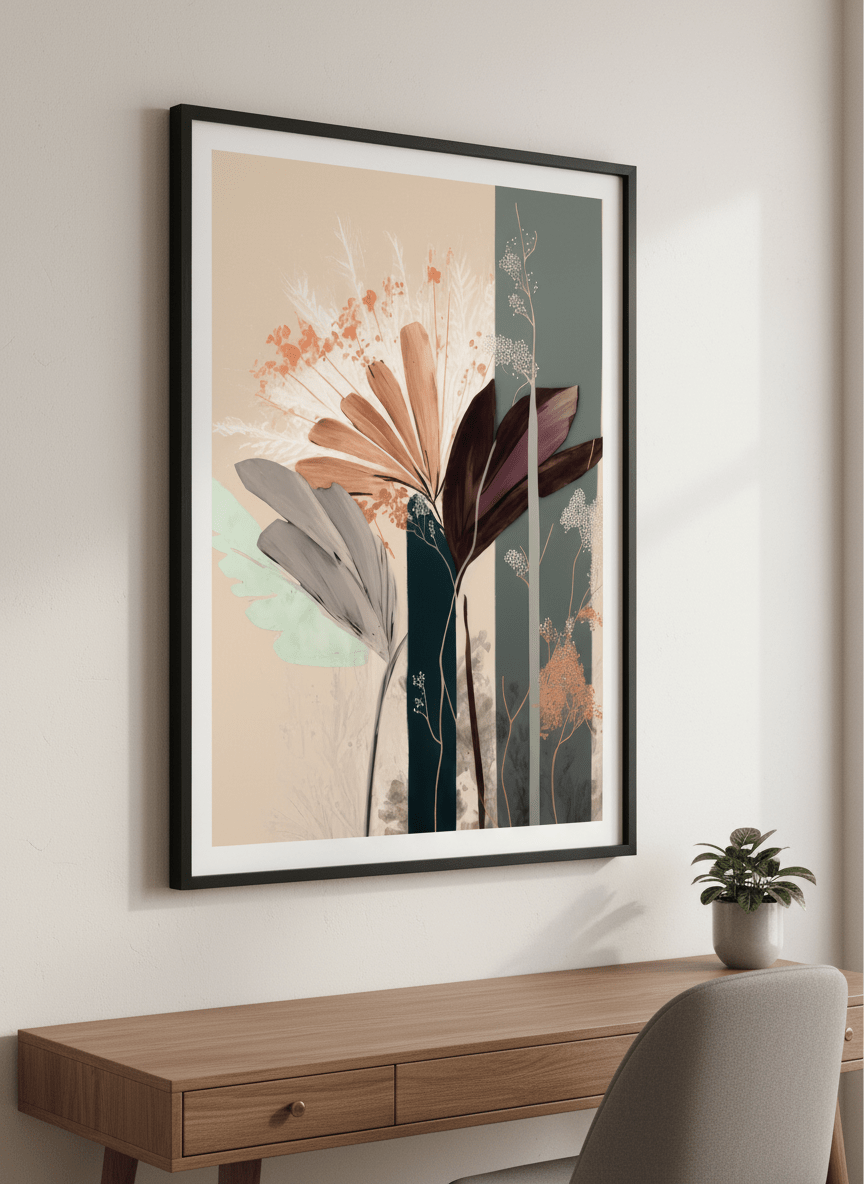 Contemporary wall art featured in a bright modern office workspace