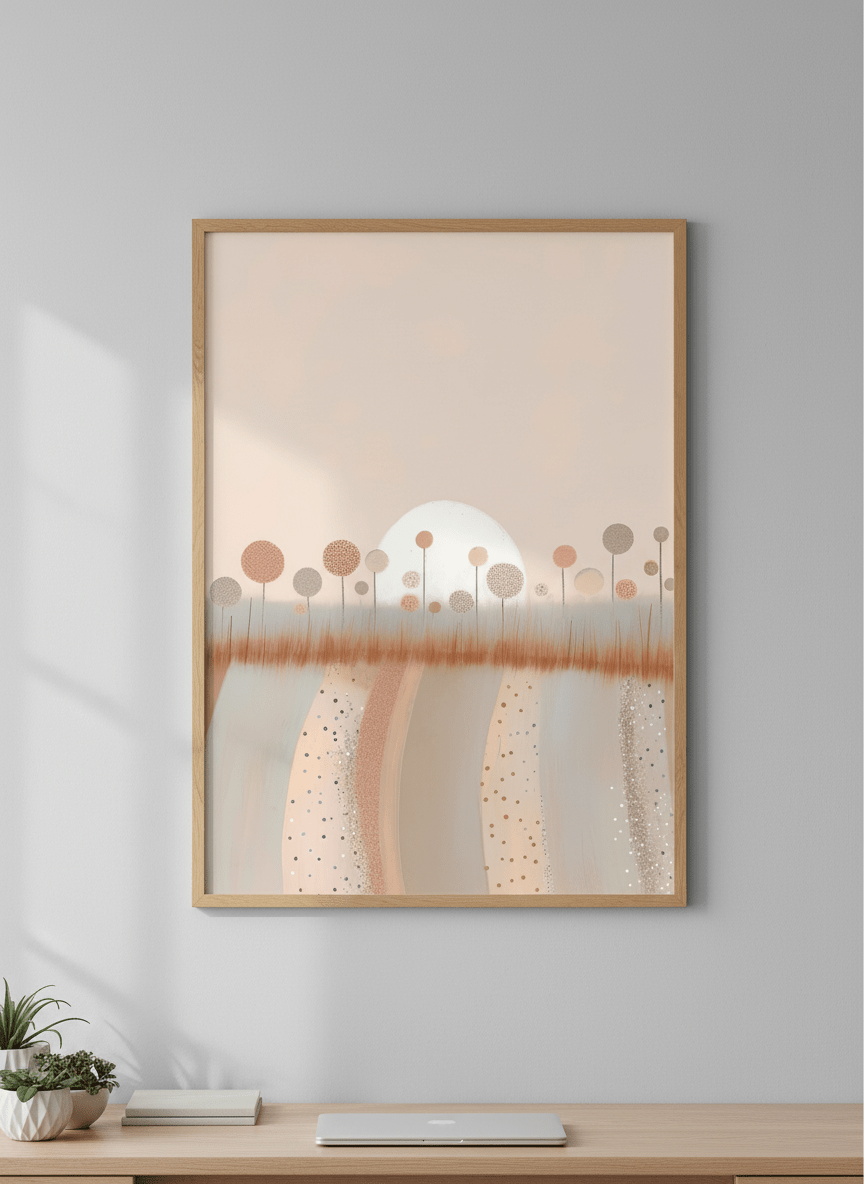 Contemporary wall art featured in a bright modern office workspace