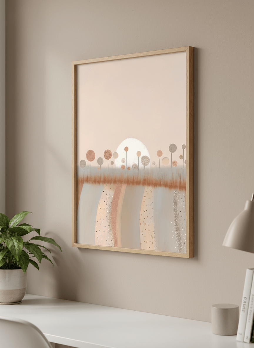 Contemporary wall art featured in a bright modern office workspace