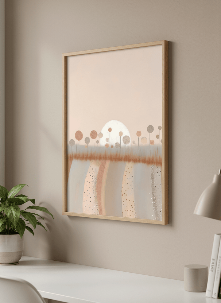 Contemporary wall art featured in a bright modern office workspace