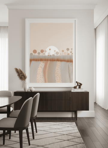 Monumental artwork centred on a feature wall in a luxe interior