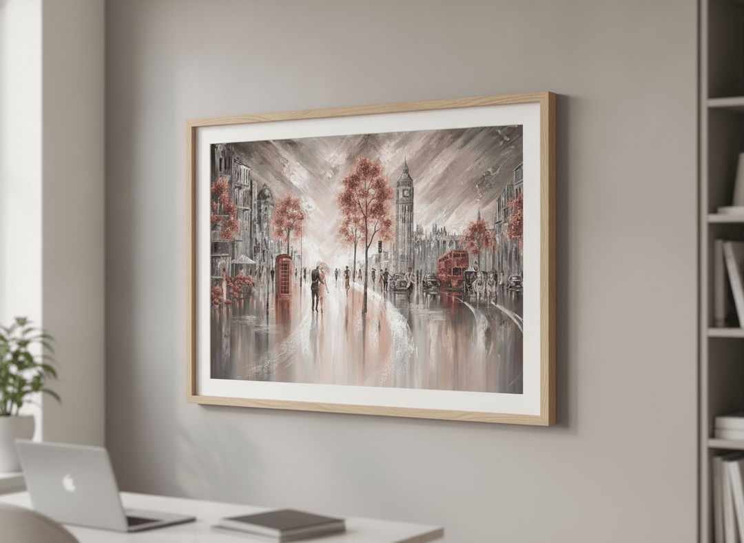 Contemporary wall art featured in a bright modern office workspace