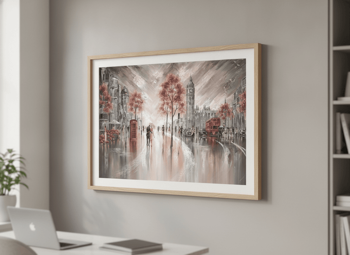 Contemporary wall art featured in a bright modern office workspace