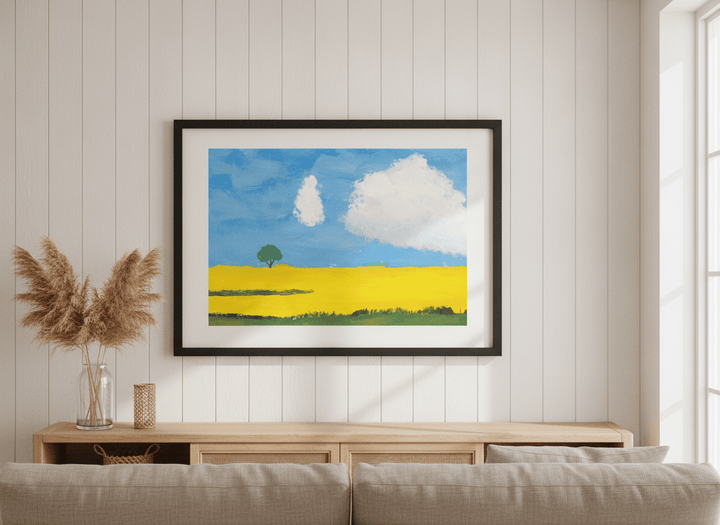 Neutral wall art displayed in a sunny coastal beach house