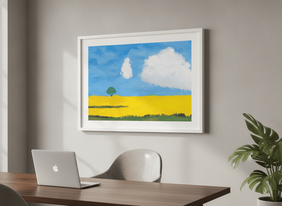 Contemporary wall art featured in a bright modern office workspace