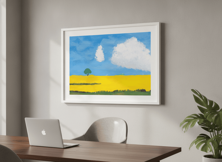 Contemporary wall art featured in a bright modern office workspace