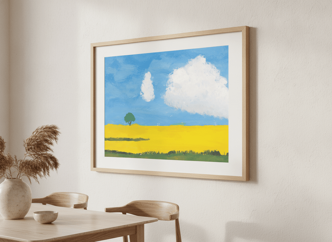 Wall art styled above a dining table in a contemporary home