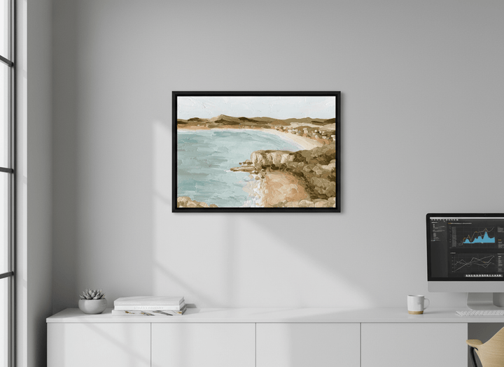 Contemporary wall art featured in a bright modern office workspace