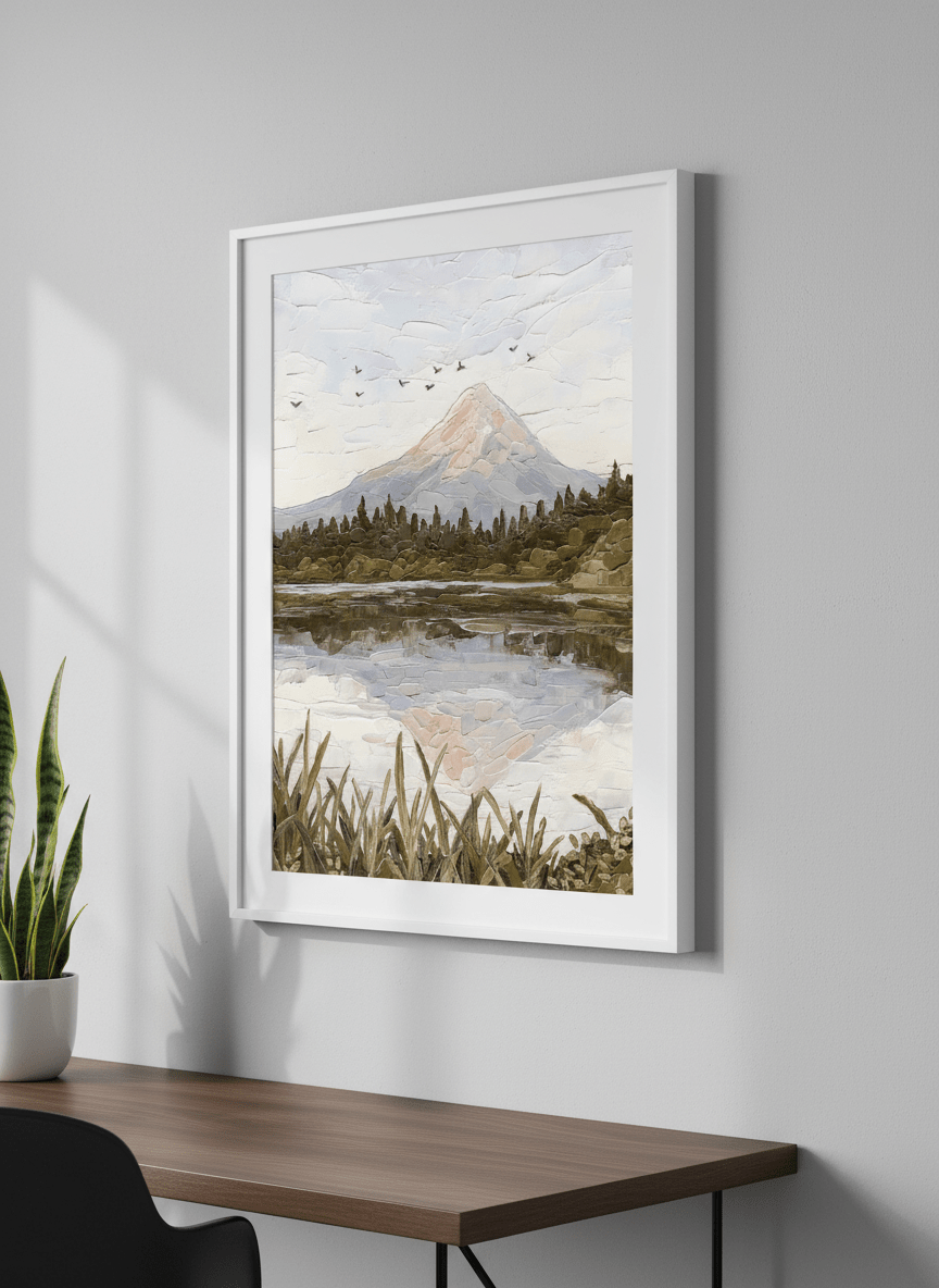 Contemporary wall art featured in a bright modern office workspace