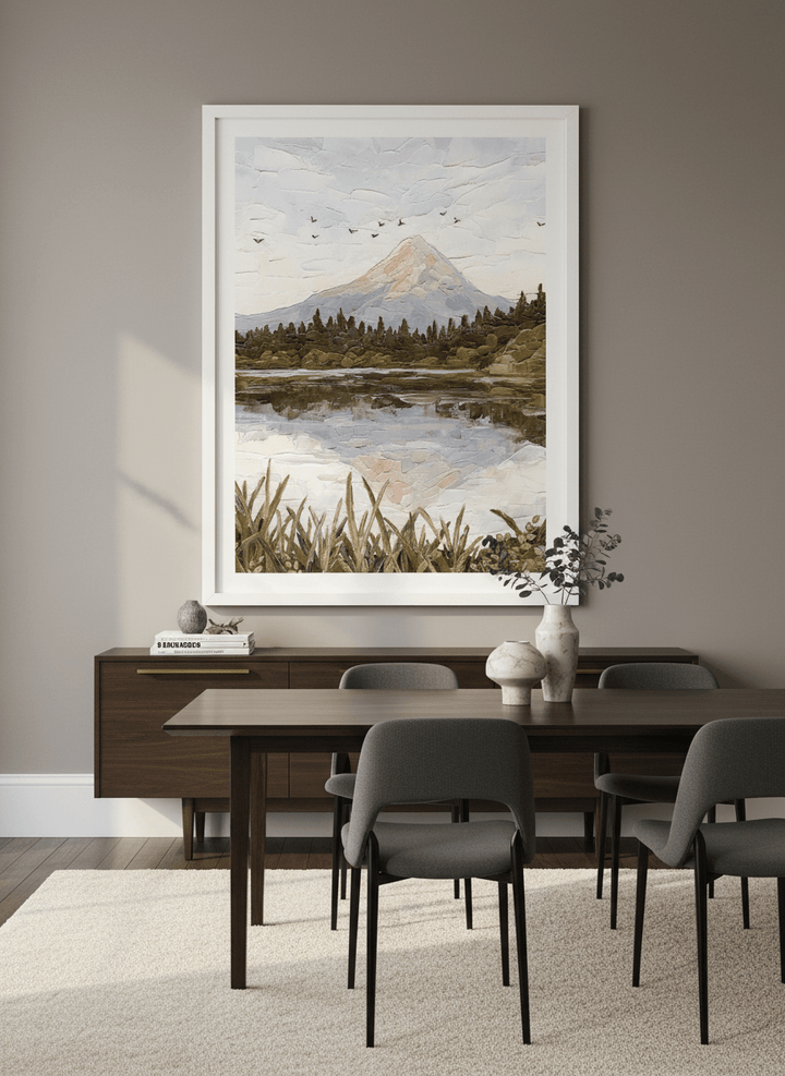 Monumental artwork centred on a feature wall in a luxe interior