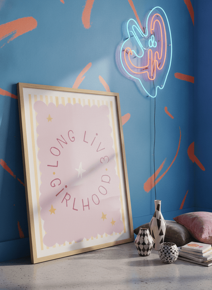 Bold wall art styled in a colourful, eclectic modern home