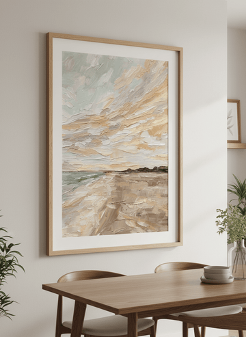 Wall art styled above a dining table in a contemporary home
