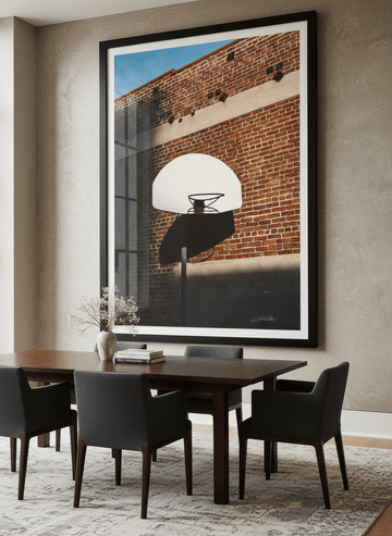 Monumental artwork centred on a feature wall in a luxe interior