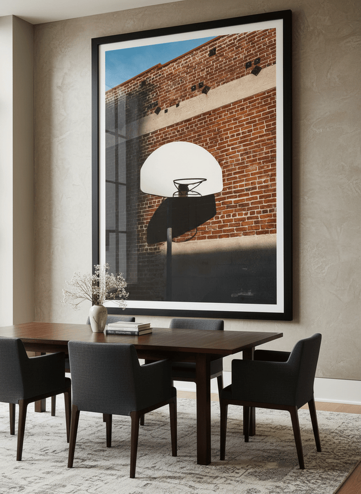 Monumental artwork centred on a feature wall in a luxe interior
