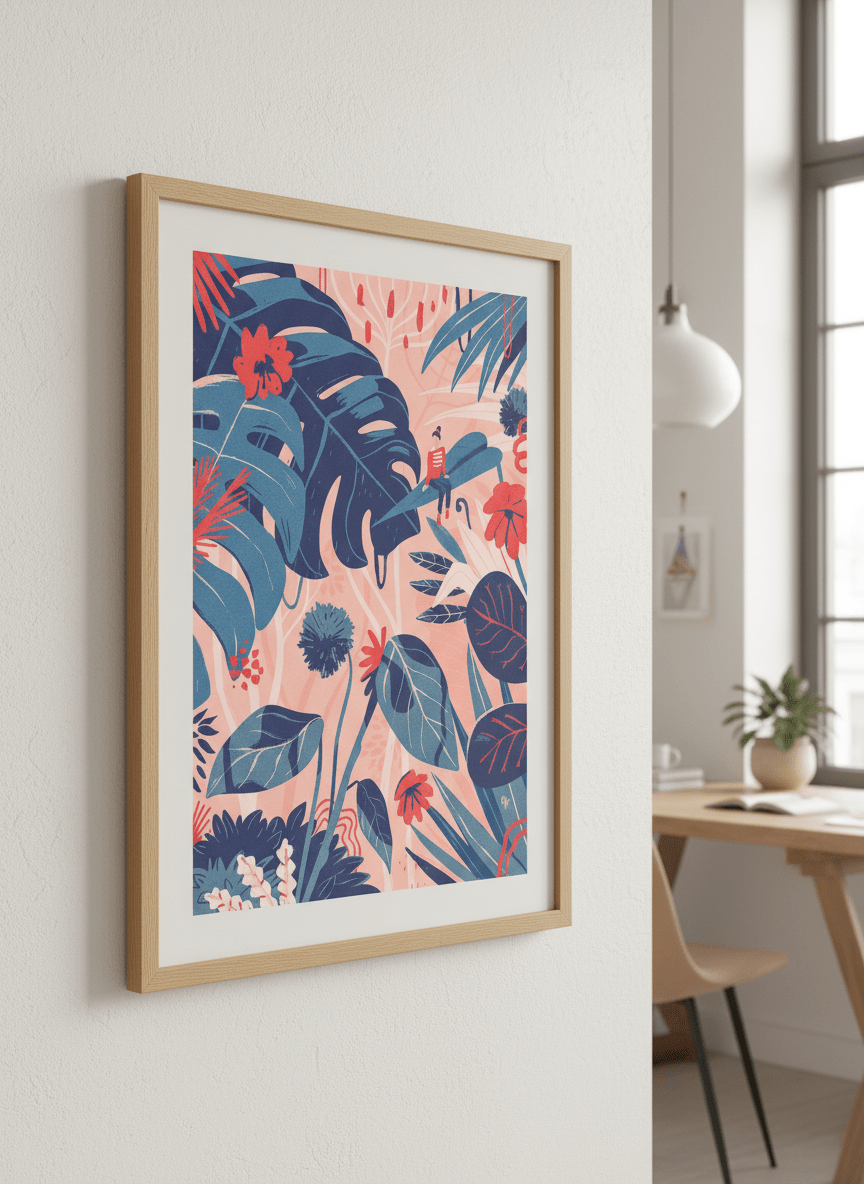 Contemporary wall art featured in a bright modern office workspace