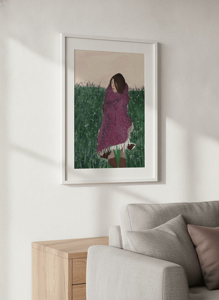 Artwork displayed above a credenza in a real-looking contemporary home