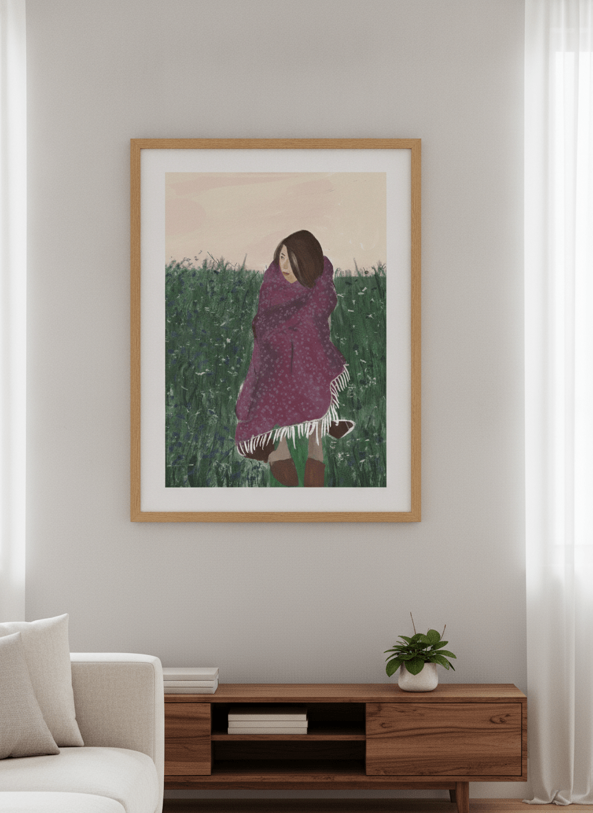 Modern wall art styled above a sofa in a neutral living room