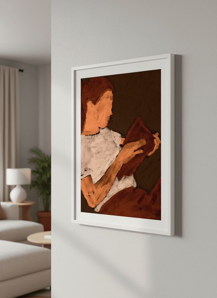 Modern wall art styled above a sofa in a neutral living room