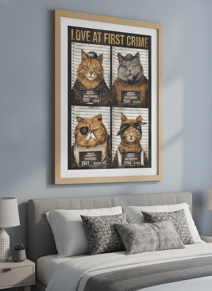 Minimalist artwork displayed in a calm, light-filled bedroom interior