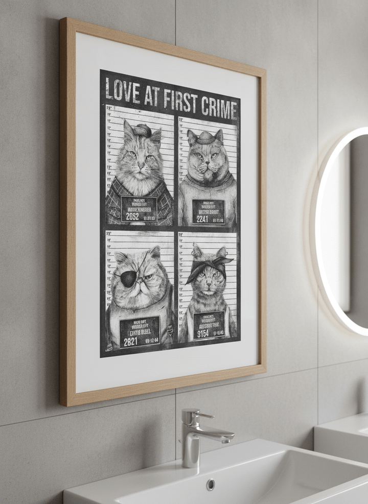 Modern print displayed in a clean minimalist bathroom setting