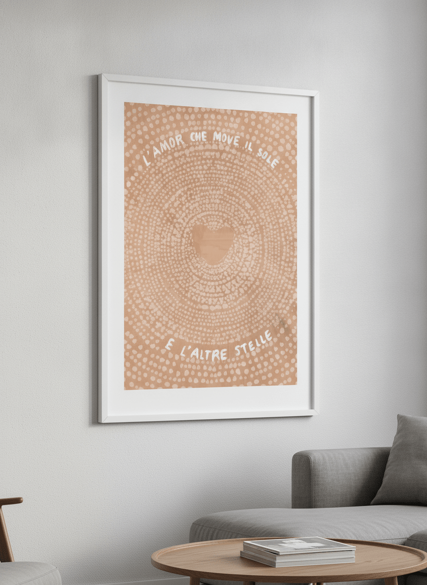 Modern wall art styled above a sofa in a neutral living room