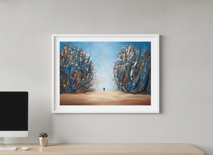 Contemporary wall art featured in a bright modern office workspace