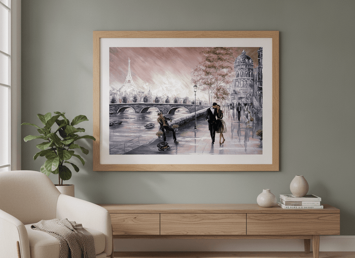 Modern wall art styled above a sofa in a neutral living room