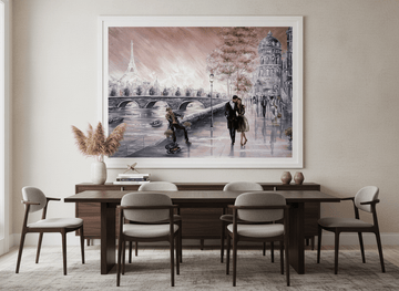 Monumental artwork centred on a feature wall in a luxe interior