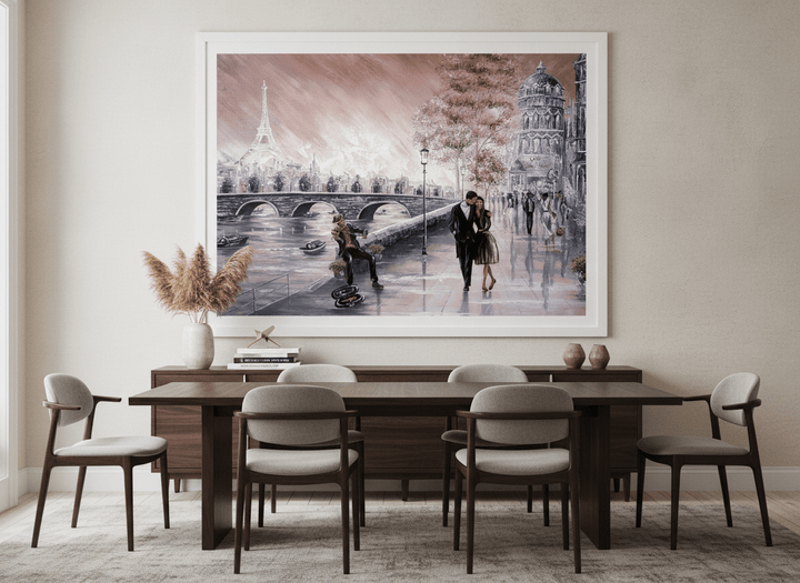 Monumental artwork centred on a feature wall in a luxe interior
