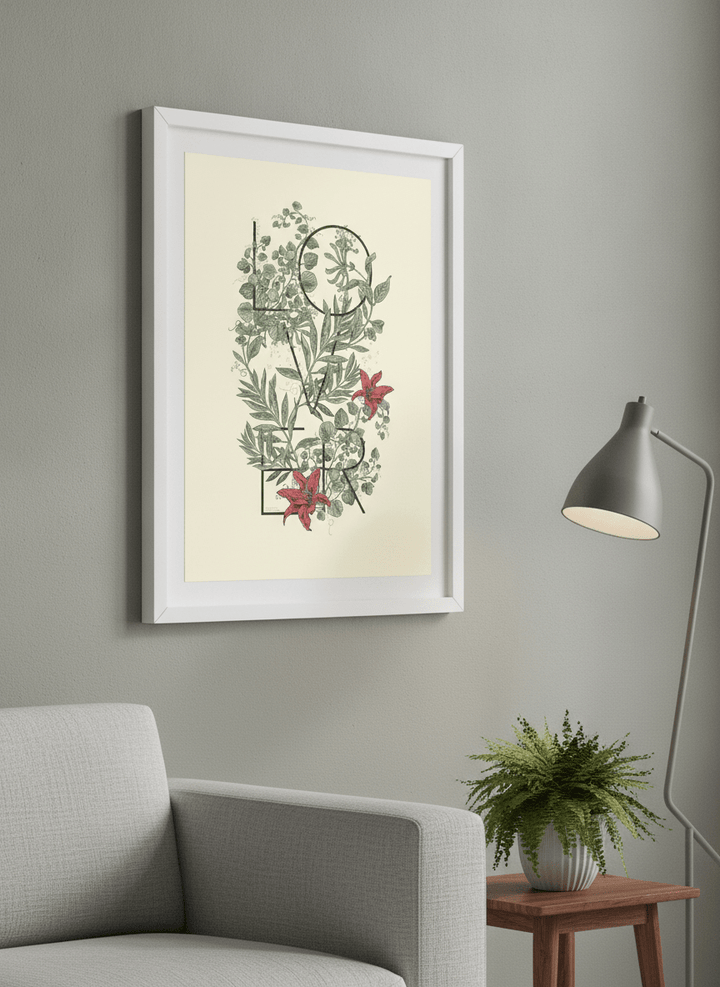 Modern wall art styled above a sofa in a neutral living room