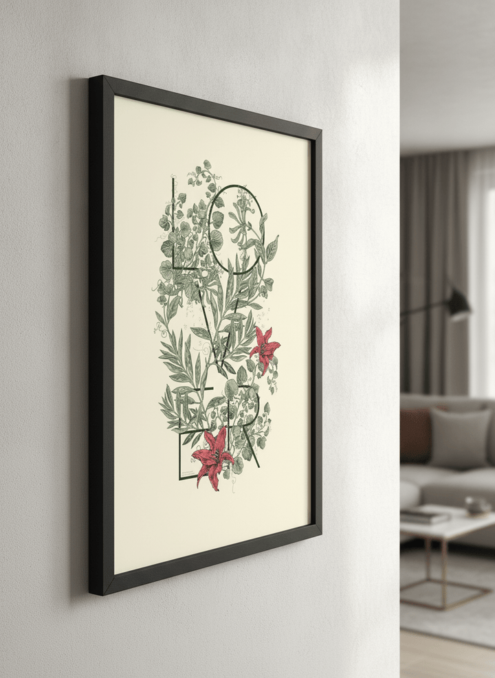Modern wall art styled above a sofa in a neutral living room