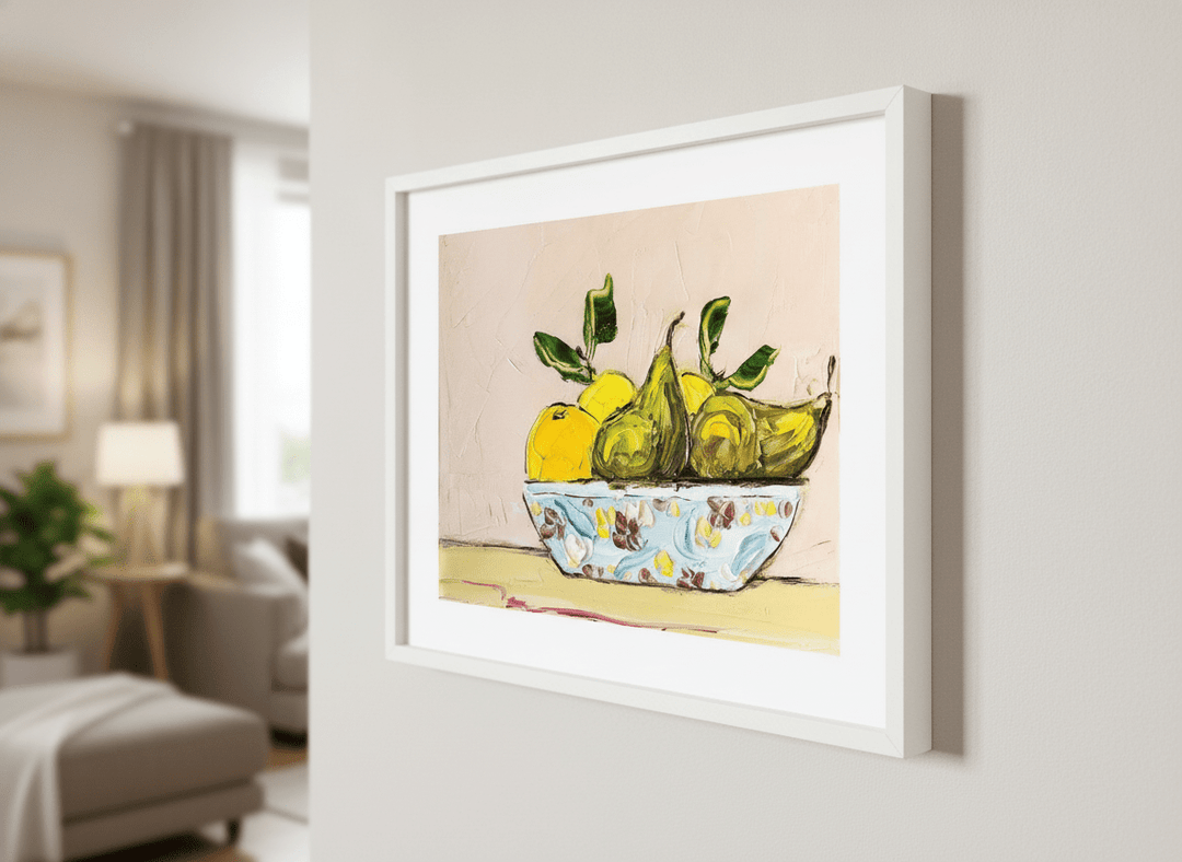 Modern wall art styled above a sofa in a neutral living room
