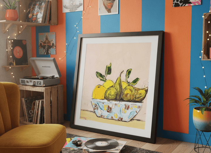 Bold wall art styled in a colourful, eclectic modern home
