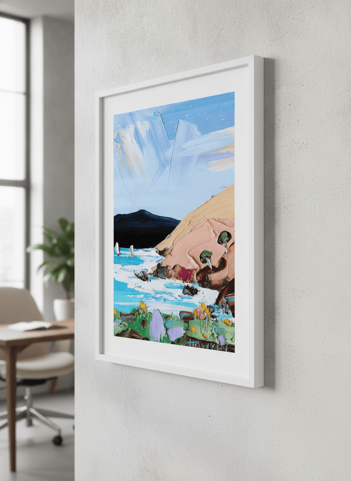 Contemporary wall art featured in a bright modern office workspace