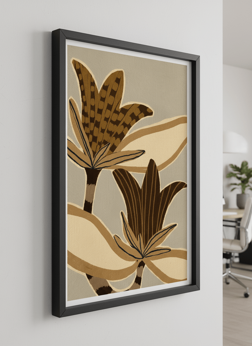 Contemporary wall art featured in a bright modern office workspace