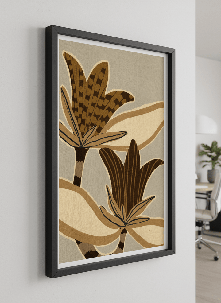 Contemporary wall art featured in a bright modern office workspace