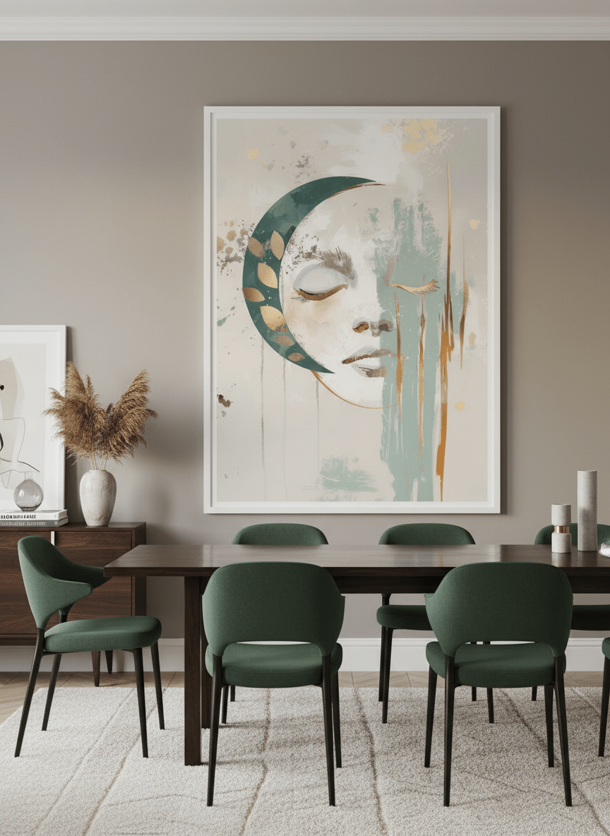 Monumental artwork centred on a feature wall in a luxe interior