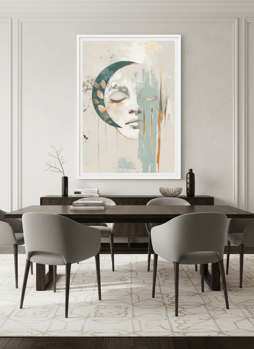 Monumental artwork centred on a feature wall in a luxe interior