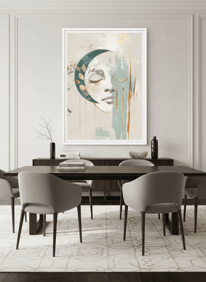 Monumental artwork centred on a feature wall in a luxe interior