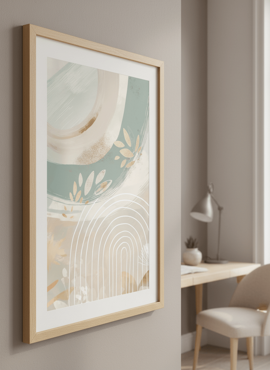 Contemporary wall art featured in a bright modern office workspace